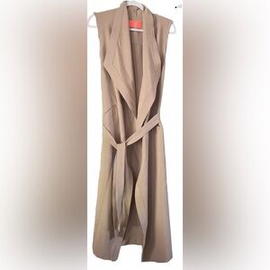 Grace Willow Belted Long Trench Vest Wm’s Size L Tan Duster Vest NWOT